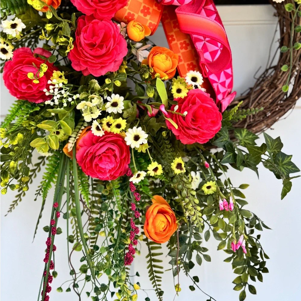 Pink and Orange Floral Wreath